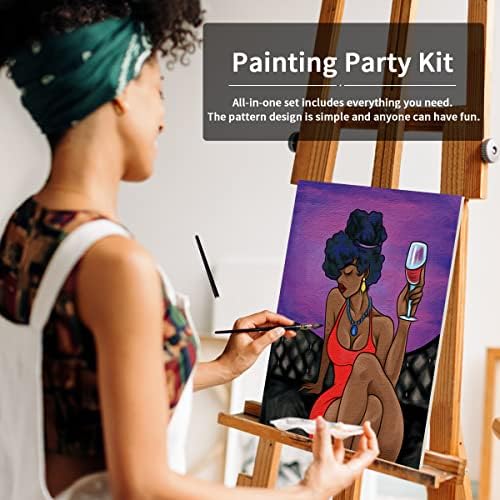 VOCHIC Sip and Paint Pre Drawn Canvas for Painting for Adults Party Kits Party Supplies 8x10 Canvas to Paint 8 Acrylic Colors,3 Brush,1 Pallet Chic Girl Art Set (Pack of 2) - Image 3