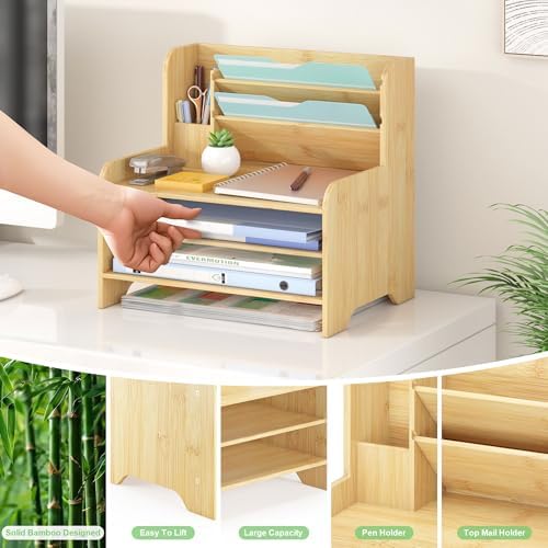 Bamboo File Organizer for Desk, Desktop Paper Tray and Mail Holder - Image 7