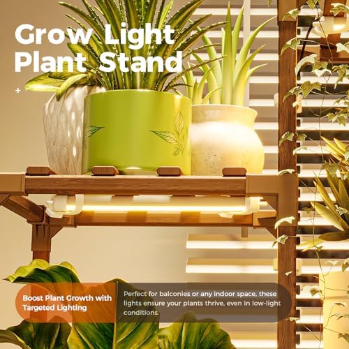Bamworld Plant Stand with Grow Lights, 9 Tier Tall Large Wood Plant Shelf - Image 3
