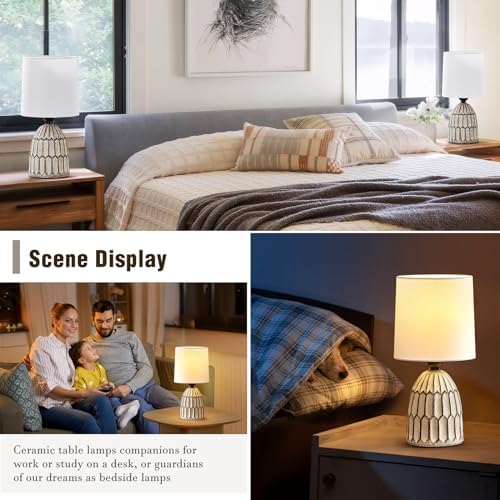 EJIAXIN Table Lamps Set of 2-13.5" Small Boho Lamp - Bedside Lamps - Farmhouse Rustic Ceramic Table Lamp for Bedroom, Living Room, Nightstand, Office, Side Desk Lamp, End Table Lamp - Image 3