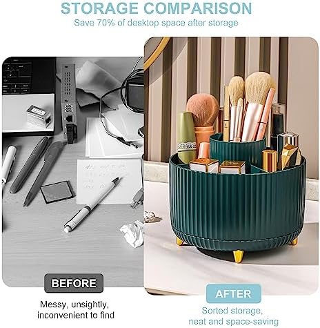 Cayxenful Pencil Holder For Desk,5 Slots 360°Degree Rotating Desk Organizers And Accessories,Desktop Storage Stationery Supplies Organizer, Cute Pencil Cup Pot For Office, School, Home (A-Green) - Image 5