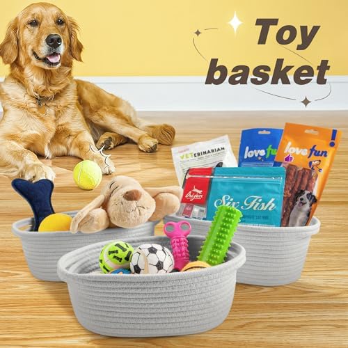 Pro Goleem Small Woven Basket with Gift Bags and Ribbons Durable Baskets for Gifts Empty Small Rope Basket for Storage 12"X 8" X 5" Baby Toy Basket with Handles, Gray - Image 7