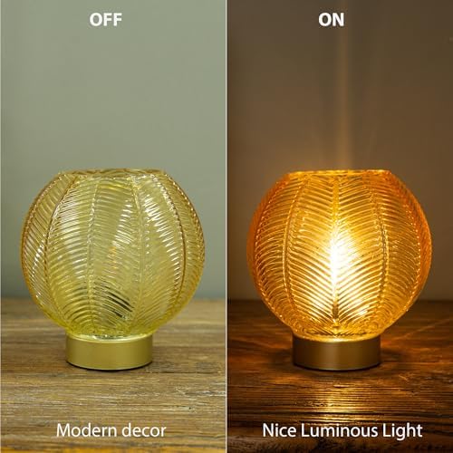 LUSHARBOR Battery Operated Decorative Glass Table Lamp with Timer Gold - Image 6