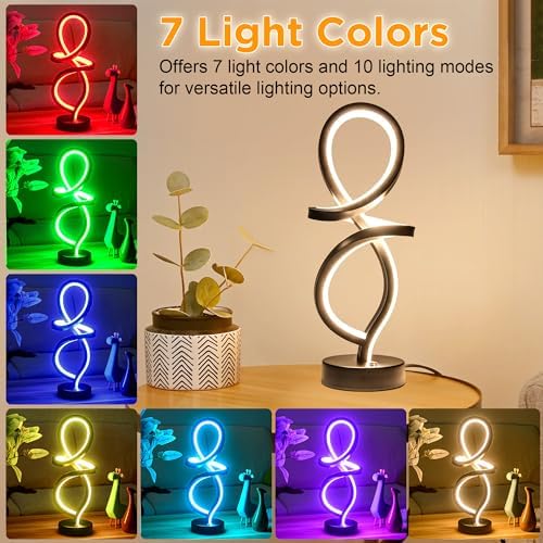 RGB Modern Small Table Lamp with LED Spiral Design, 15W Nightstand Lamp - Image 3