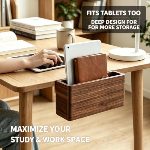 Clamp-on Desk Side Storage Rack,Wooden Side Desk Organizer Walnut - Image 3