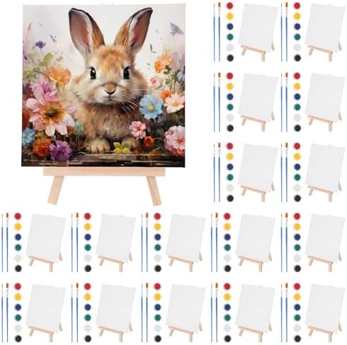 Qilery 18 Sets Mini Canvas with Easel Acrylic Painting Kit, 6 x 6 Inch by Qilery