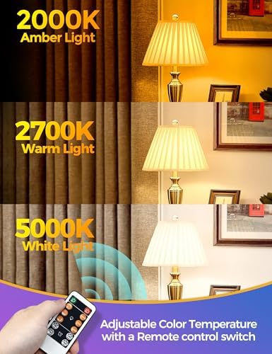 JandCase A19 LED Light Bulbs with Remote Control, 3 Color, Dimmable, Timer - Image 2