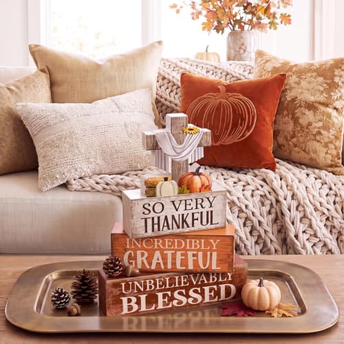 Moucuny 4 Pcs Fall Table Decoration for Home Religious Cross Stacked Signs - Image 4