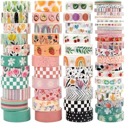 MOOKER 55 Rolls Holiday Washi Tape Set - Decorative Tape Seasonal Bohemian Colored Tape, Cute Washi Tapes for Journaling Supplies, Scrapbooking Supplies kit, Summer Scrapbook Supplies by MOOKER