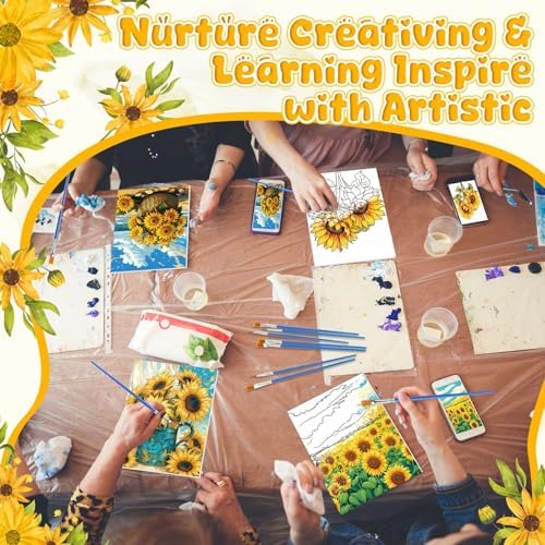 Blosssound 10 Set Pre Printed Canvas Pre Drawn Canvas Painting with Easel Kits 5" x 7" Outline Painting Panels for Beginners, DIY Craft Project, Home Decors(Sunflower) - Image 4