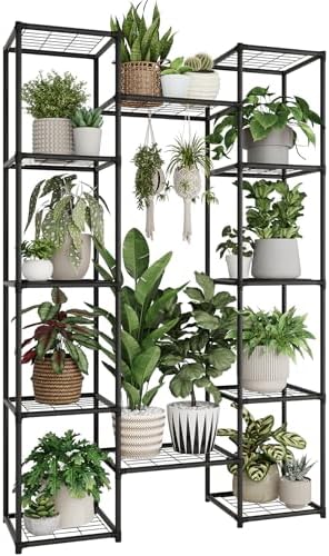 GENTINGBRO Metal Plant Stand Outdoor 62.2" Tall Plant Shelf for Plants 12 Pots Large Plant Sheves for Indoor Plants Living Room Heavy Duty Rack Garden Balcony Patio Hanging Planter by Gentingbro