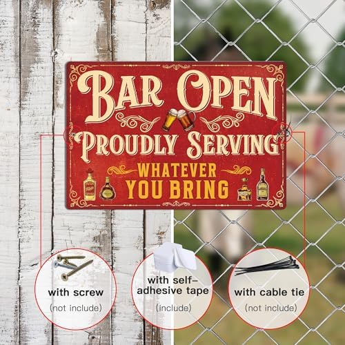 Putuo Decor Bar Sign For Home Bar, Drink Vintage Metal Tin Sign, Bar Open Proudly Serving Whatever You Bring, Bar Wall Art Decor For Home Bar Pub Club Garage Man Cave 8 X 12 Inches Aluminum Metal - Image 3