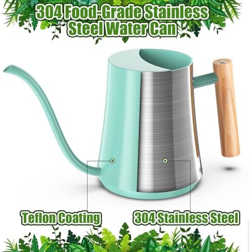 Green Moon 1L/35oz Metal Watering Can Indoor with Long Spout, Mint Green - Image 2
