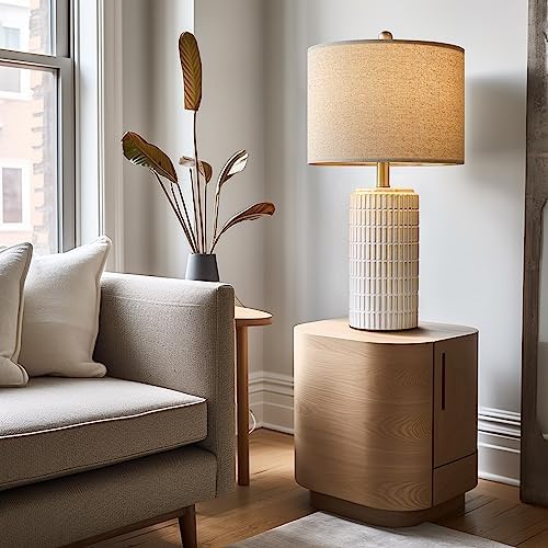 PoKat 23" Modern Ceramic Table Lamp Set of 2 for Living Room Bedroom, White - Image 5