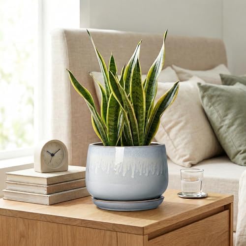 7 Inch Planter Indoor, Ceramic Pots for Plants, Grey-White - Image 7