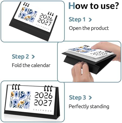 Small Desk Calendar 2026-2027, Flower Mini Desk Calendar (From September 2026 to December 2027) Flip Desktop Standing Calendar, Monthly Planner Cute Calendar, School Home Office Supplies - Image 3