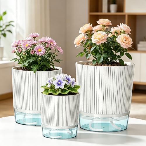 Self Watering Planters Set of 3, 4/5.5/6.3 Inch Plastic Indoor Flower Pot - Image 5