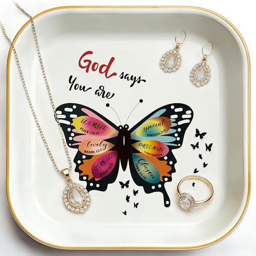 Birthday Gifts for Women Butterfly Jewelry Dish Scripture Christian Gifts by PUDDINGCABIN