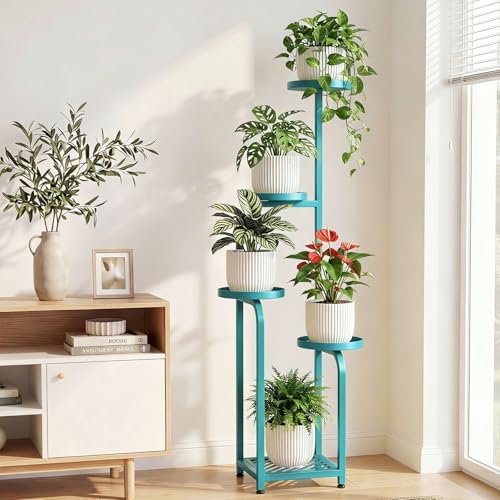 TOSKING Tall 5-Tier Square Meta Plant Stand Indoor Outdoor, Anti-Tip, Blue - Image 2