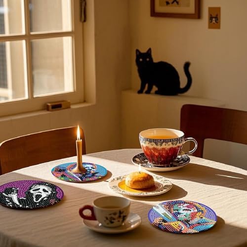 8 Pcs Horror Diamond Art Coasters Kits, Diamond Painting Coasters Kits ﻿ ﻿ - Image 3