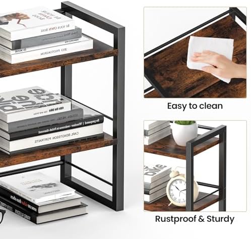 Office Desk Shelf Organizer, Wood Desktop Bookshelf Supplies Storage Rack, Shelf for Top of Desk and Dresser (Brown-2 Tier) - Image 6