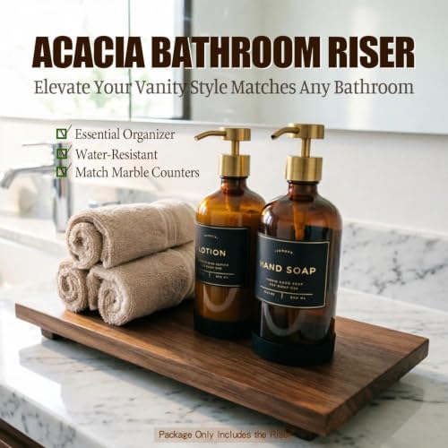 16" Acacia Wood Riser Pedestal Stand, Farmhouse Large Display Riser for Kitchen Counter Bathroom Sink, Multi-purpose Wood Stand for Plant, Candle, Jewelry, Vanity Tray, Coffee Bar Decor - Image 4