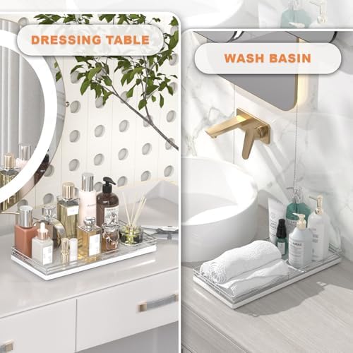 Oak Bathroom Toilet Tank Tray, 13" Wood Back of Toilet Paper Basket Tank Topper Storage, Vanity Tray for Perfume Makeup Candle Toiletry Organizer for Kitchen Coffee Table Silver Tray Decor - Image 6