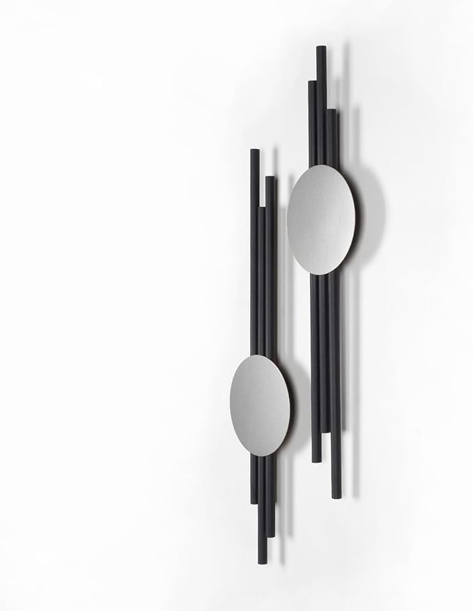 ARTEPERA Antique Lines Metal Wall Art Set of 2 - Modern & Unique Wall Decor, Metal Wall Sculpture for Living Room, Bedroom, Office - Vertical Geometric Wall Decor (Black - Silver, 23.5" x 6.7")