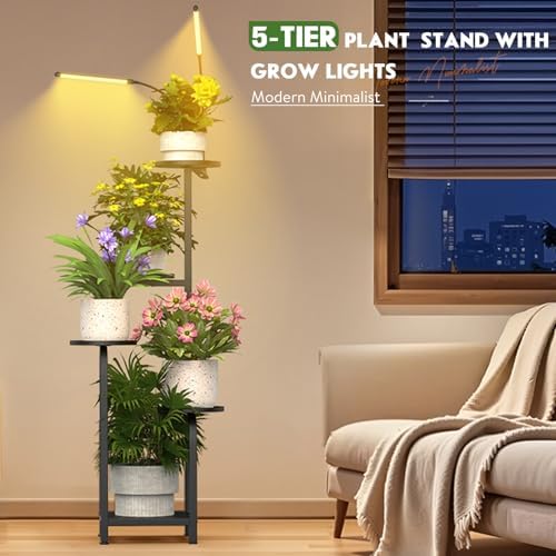 TOSKING Tall 5-Tier Plant Stand Indoor with Adjustable Grow Light, Black - Image 5