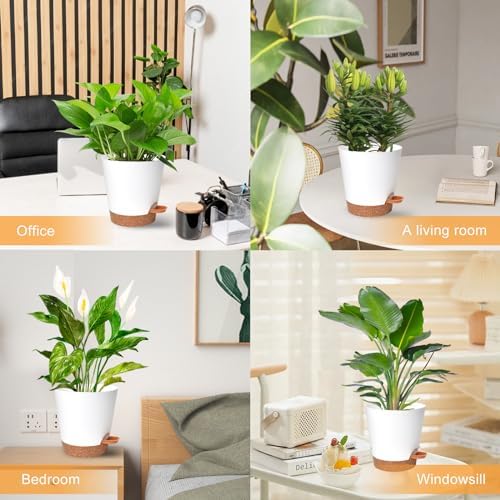 Vanslogreen Planters for Indoor Plants 7/6.5/6/5.5/5 Inch, Self Watering Planters with Drainage Holes and Saucers 5 Pack Plastic Pots for Plants, Succulents, Herbs, Cactus, Flower Pots, White - Image 6