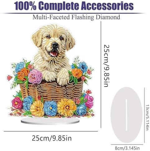 Diamond Painting Kits for Adults Beginners, 5D Full Drill Dog Crystal Art Desktop Ornament, DIY Single Sided Home Office Desk Decor, Creative Craft Gift Set with Tools - Image 2