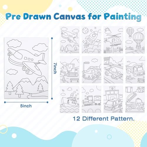 Louise Maelys 5x7Inch Pre Drawn Canvas for Painting for Kids,Transportation - Image 2
