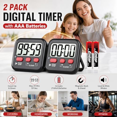Antonki 2 Pack Digital Timer for Kids Classroom Kitchen Timers for Cooking - Image 2