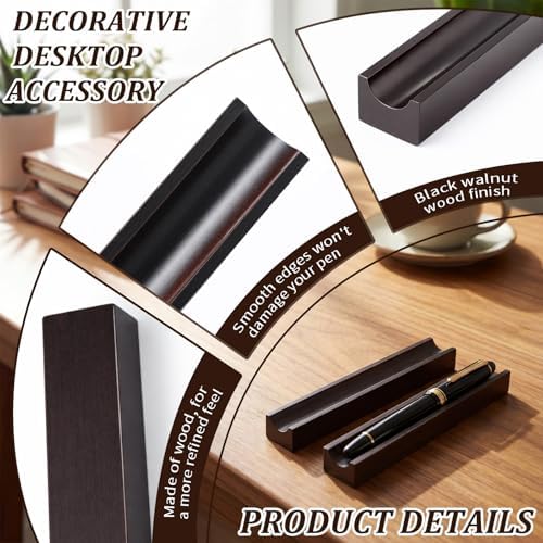 Hoteam 2 Pcs Wood Pen Holder Black Walnut Single Pen Rest Desk Organizer - Image 3