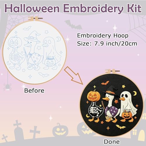 Nuberlic Halloween Embroidery Kit for Beginners Adults DIY Needlepoint - Image 4