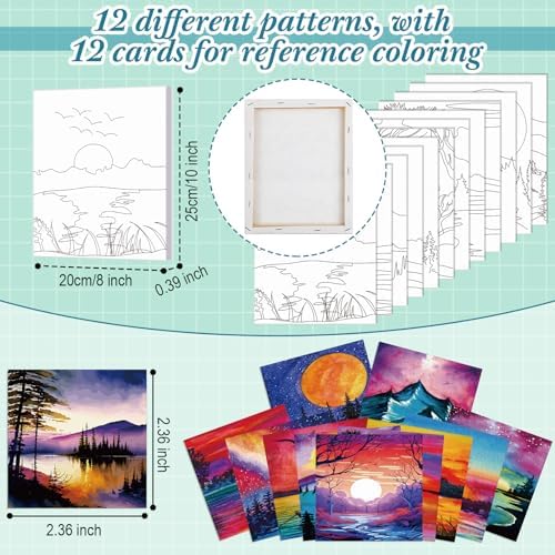 Sherr 12 Pcs Pre Drawn Canvas Pre Printed Canvas for Adults Sip and Paint Party Canvases Painting Kit for Summer Easter Mother's Day Party Favor(Natural Scenery,8 x 10 Inch) - Image 2