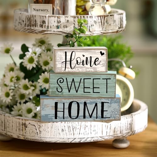 Moucuny 4 Pcs Farmhouse Table Decor Home Sweet Home Wooden Block Signs - Image 2