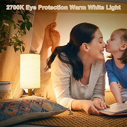 Small Bedside Table Lamp for Bedroom, Minimalist Wood Base & Round Fabric Shade, Mini Cute Cozy Warm White Nightstand Boho Lamp, Study Desk Night Stand Light for Room, Dorm, Nursery, Living Room - Image 2