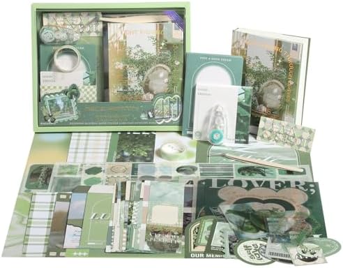 Scrapbook Photo Album Supplies Kit with Tweezers and Glue Tape, Aesthetic Vintage Junk Journal Large Scrapbooking Paper, Sticker Pack, Notebook Craft Supplies, DIY Gift for Adult Men Women (Island) by Unknown