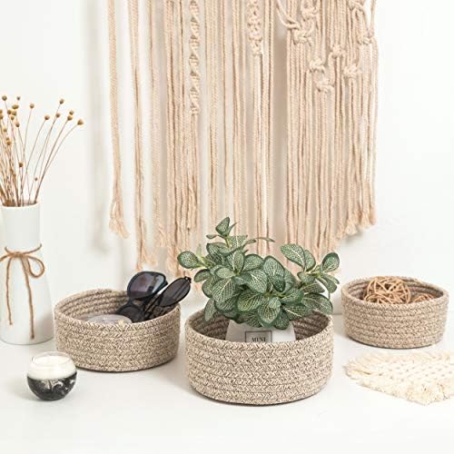 MINTWOOD Design Set of 3 Cotton Rope Nesting Bowls, Small Catch All Basket, Cute Closet Baskets and Bins for Shelves, Mini Table Basket Organizer for Small Accessories, Light Brown - Image 4