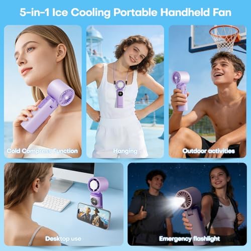 6000mAh Portable Handheld Fan with Ice Cooling, 199 Levels Stepless Speed, 20H Long Battery Life, 20000RPM Turbo Fan Rechargeable Personal Mini Fan for Travel, Outdoor, Makeup - Image 6