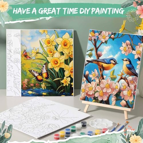 Tenceur 72 Pieces Pre Drawn Canvas Kit 8" x 10" Paint and Sip Kit for Adults DIY Painting Party Pre Printed Stenciled Canvas with Design Easels Aprons Brushes for Party Gifts (Garden) - Image 4