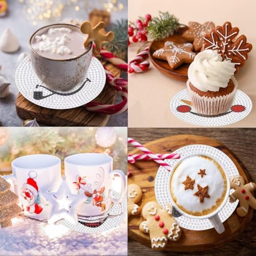 8 Pcs Christmas Snowman Face Diamond Coasters Kits Christmas Snowman Face DIY Coasters with Holder Holiday Xmas Holiday Diamond Coasters for Beginner Adult Winter - Image 6