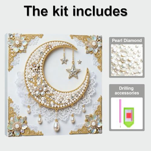 Pearl Art Kits Painting for Adults, DIY Mindfulness Therapy with Framed Canvas and Tools, Beginner Wall Decor-Moon - Image 7