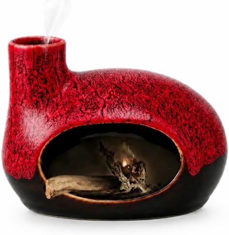 Handcrafted Ceramic Palo Santo Holder – Artistic Incense Burner for Meditation, Mindfulness and Zen Home Decor – Wabi-Sabi Style Cone Sculpture, Gift for Yoga, Relaxation & Aromatherapy (Red) by OLACHIKKO