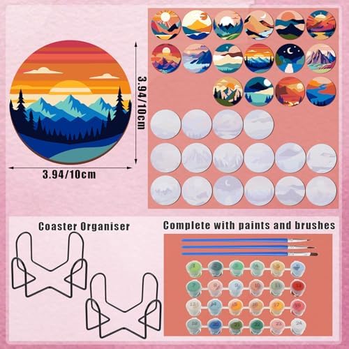 Reallnaive 16 Pcs Mountain Paint by Numbers Kit for Adults Wooden Coasters - Image 2