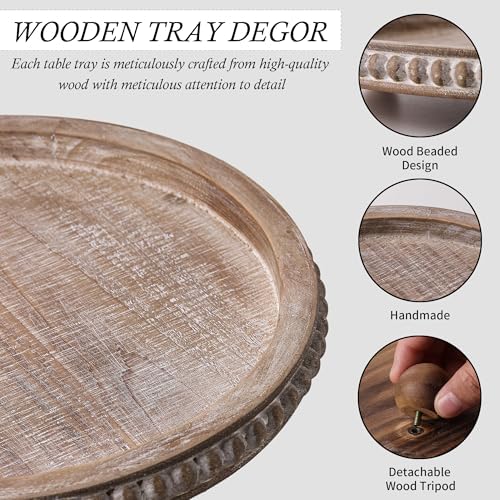 Decorative Coffee Table Tray, Brown Round Wooden Tray for Decor - Image 5