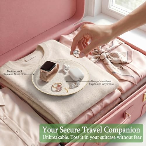 Initial Jewelry Dish for Women, Shatterproof Vegan Leather Ring Holder with Stainless Steel Core, Personalized Monogram Trinket Tray, Birthday Bridesmaid Gift with Box (Cream Letter Y) - Image 5