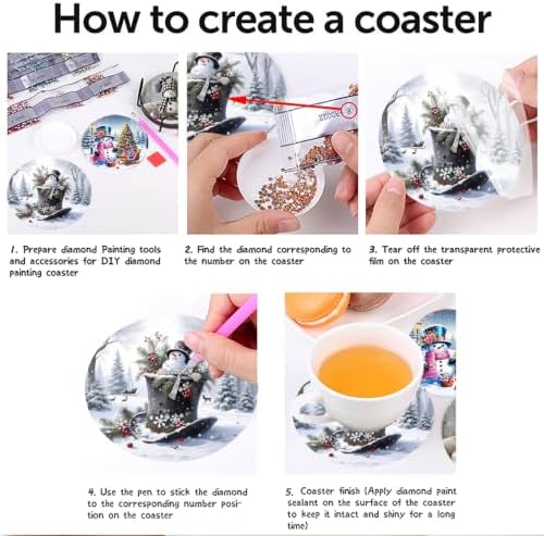 8 Pcs Christmas Diamond Art Coasters Kits with Holder 4x4 Inch - Image 5