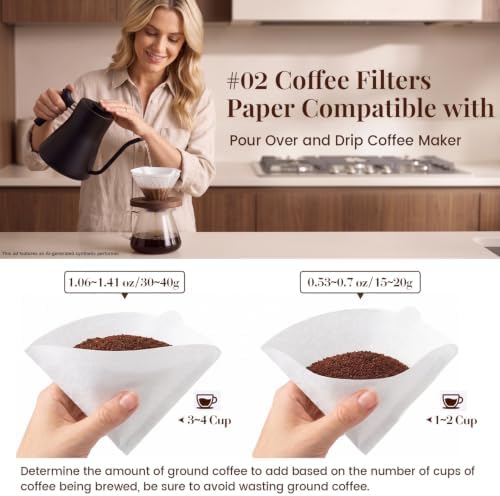 Clinuse 200Pcs Cone Coffee Filters #2, White Size 02 Coffee Filter - Image 4